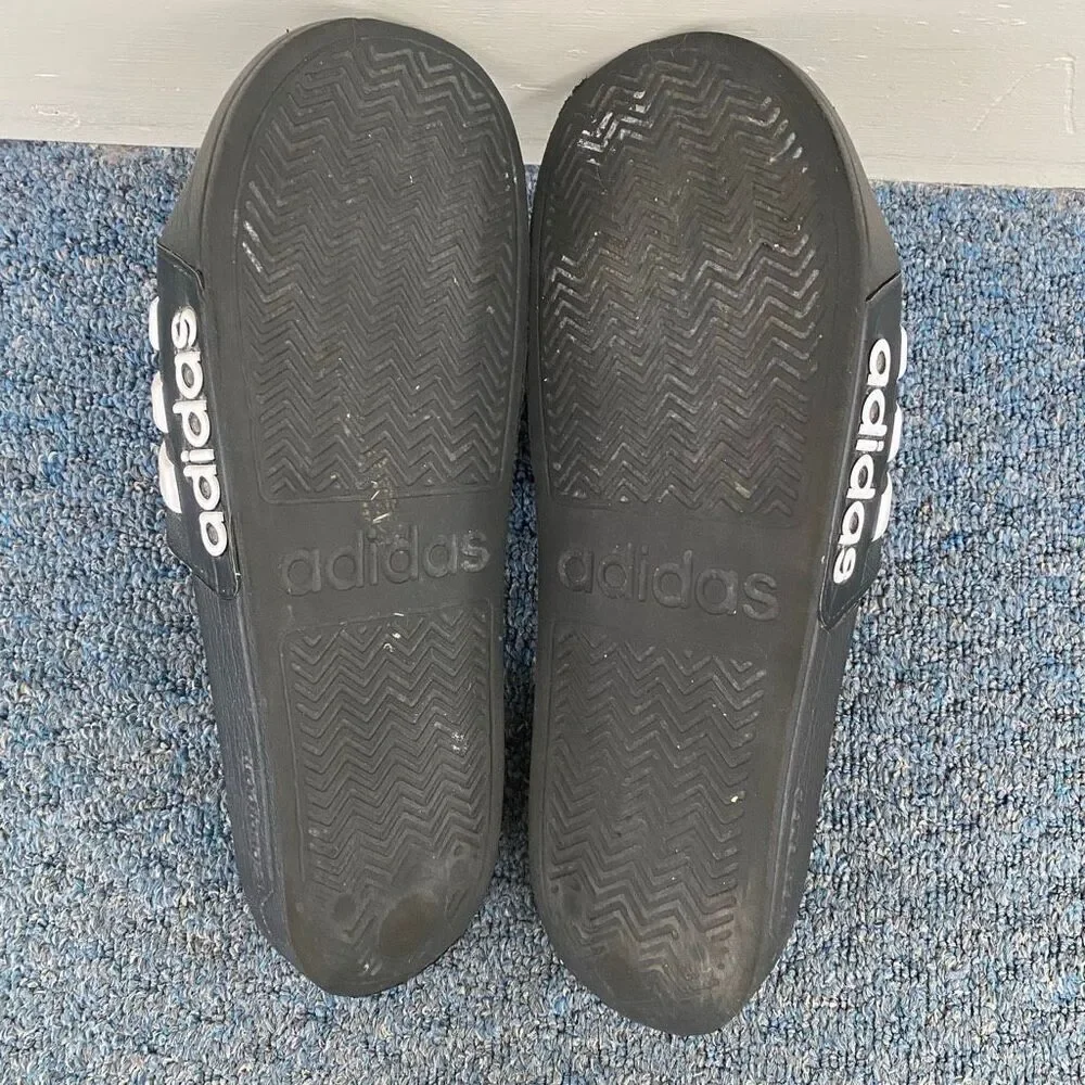 Adidas men 12 slip on slides black and white